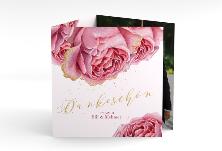 Dankeskarte Hochzeit Cherie quadr. Doppel-Klappkarte rosa