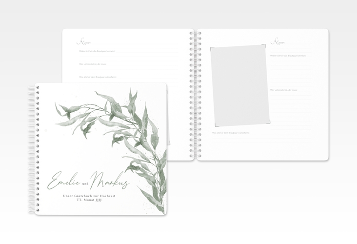 Gästebuch Hochzeit Eucalyptus Green Ringbindung weiss
