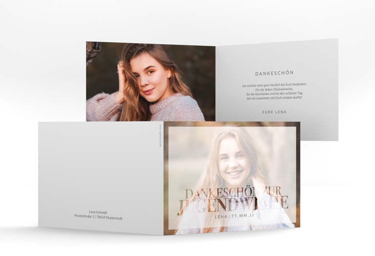 Danksagung Jugendweihe Typewriter A6 Klappkarte quer weiss