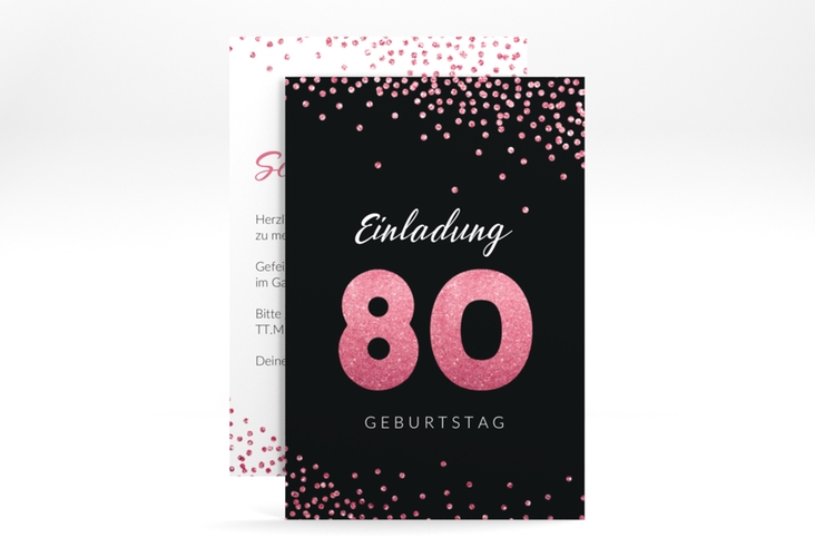 Einladung 80. Geburtstag Glitzer A6 Karte hoch pink hochglanz