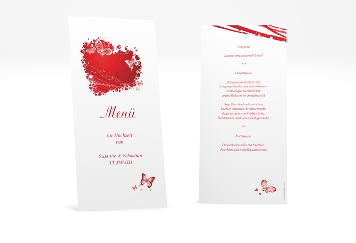 Menükarte Hochzeit Mailand lange Karte hoch rot