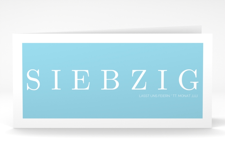 Einladung 70. Geburtstag Schlicht lange Klappkarte quer tuerkis hochglanz
