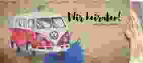 Hochzeitseinladung Bulli Einsteckkarte beige
