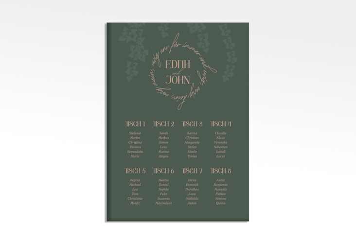 Sitzplan Leinwand Hochzeit Efeugrün 50 x 70 cm Leinwand gruen im Fantasy-Elfen-Design mit Efeu