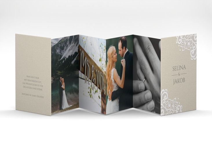 Foto-Leporello Hochzeit Vintage Leporello beige mit floraler Spitze