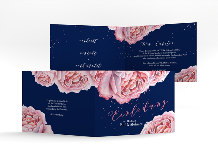 Hochzeitseinladung Cherie A6 Klappkarte quer rosa