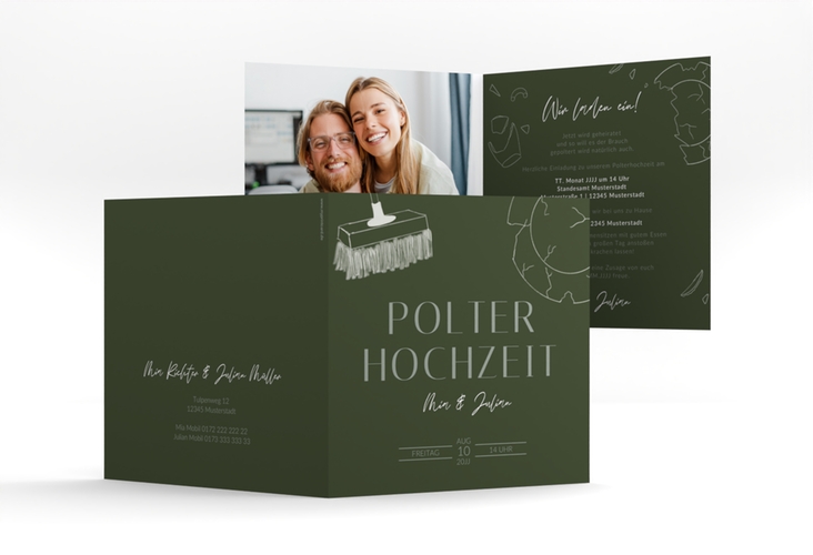 Hochzeitseinladung Polterhochzeit quadr. Klappkarte