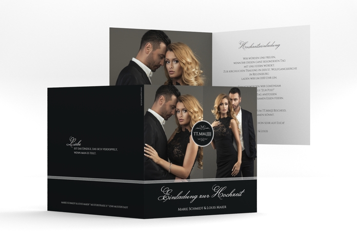 Hochzeitseinladung Elegancy quadr. Klappkarte schwarz