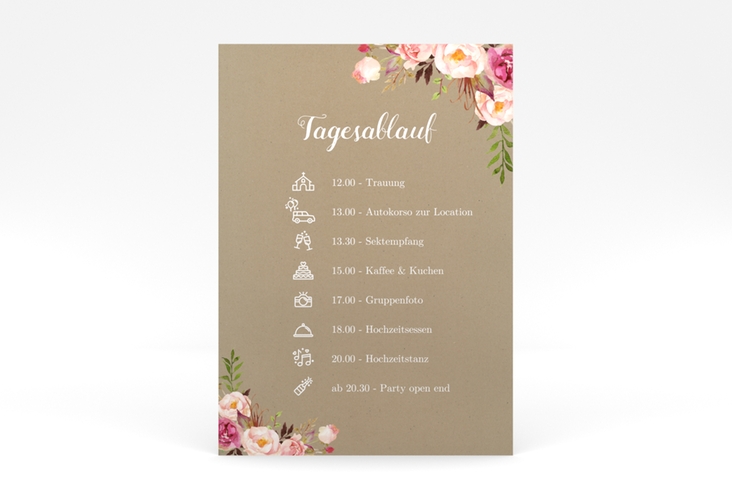 Tagesablauf Poster Hochzeit Flowers 50 x 70 cm Poster Kraftpapier mit bunten Aquarell-Blumen