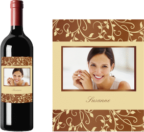 Weinflaschenetikett Ornament Braun-Beige Etikett Weinflasche 4er Set