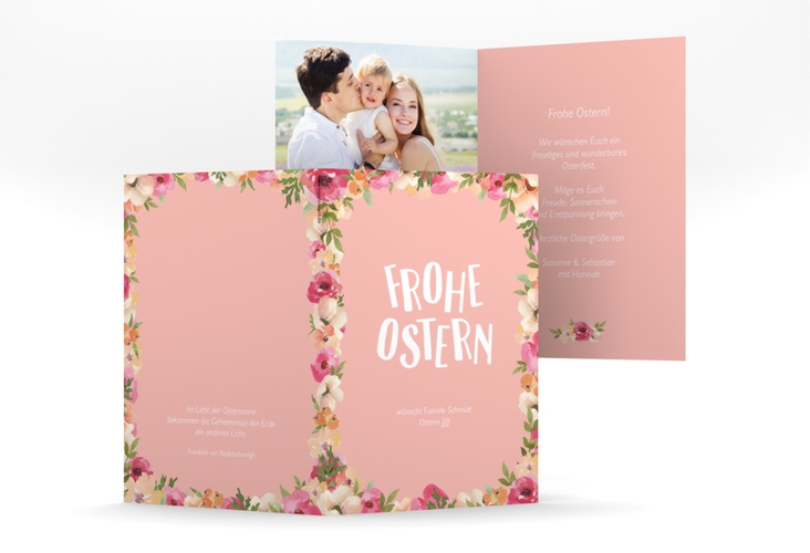 Osterkarte Spring A6 Klappkarte hoch rosa