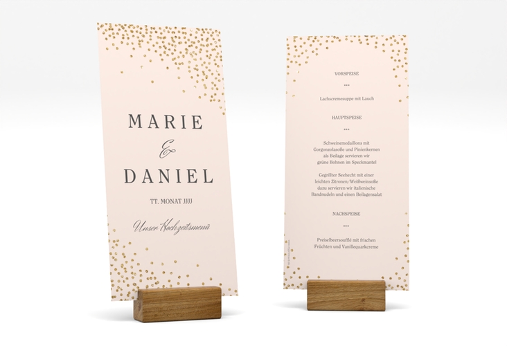 Menükarte Hochzeit Glitter lange Karte hoch rosa hochglanz