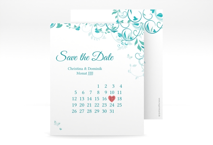 Save the Date-Kalenderblatt Lilly Kalenderblatt-Karte tuerkis hochglanz