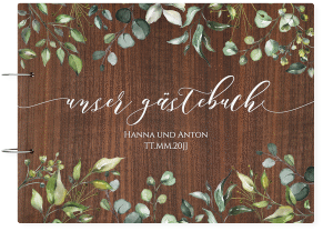 Gästebuch Holzcover Nussbaum Natur Holz-Cover, bedruckt