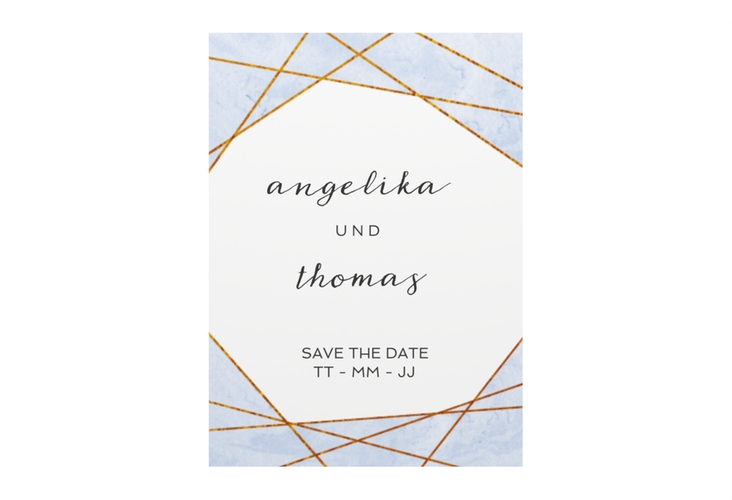 Save the Date-Visitenkarte Asymmetry Visitenkarte hoch blau hochglanz