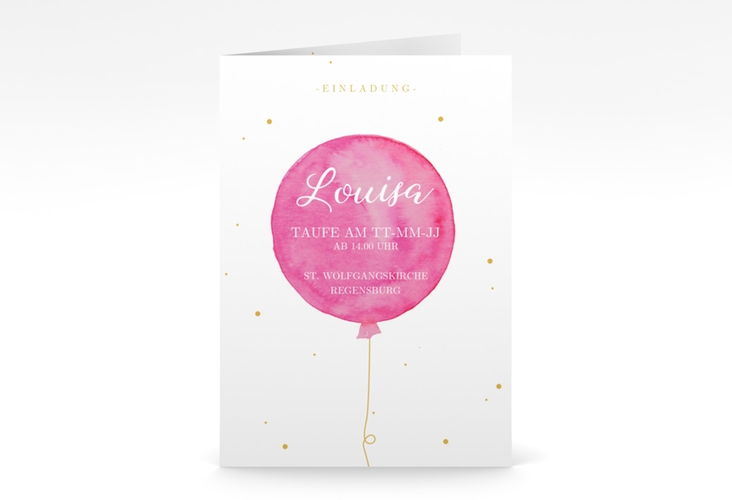 Einladungskarte Taufe  Balloon A6 Klappkarte hoch pink