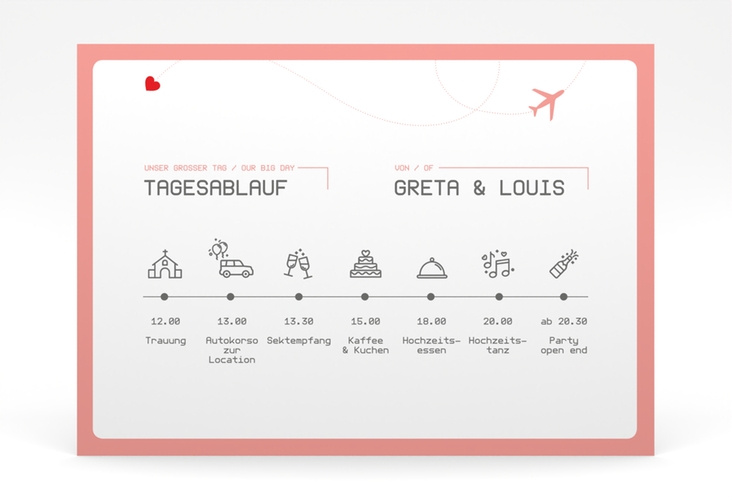 Tagesablauf Poster Hochzeit Weddingpass 70 x 50 cm Poster rosa