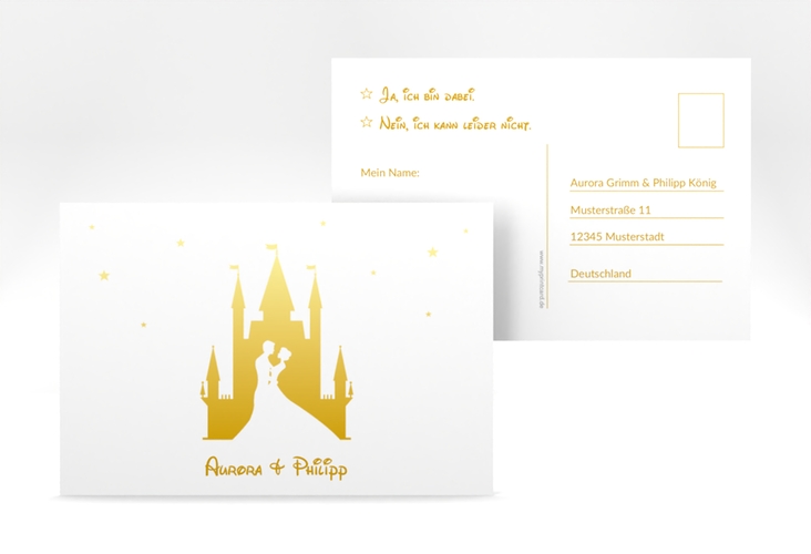 Antwortkarte Hochzeit Castle A6 Postkarte gold