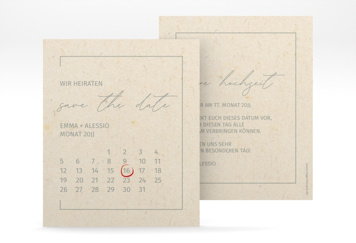 Save the Date-Kalenderblatt Simple Line Kalenderblatt-Karte beige