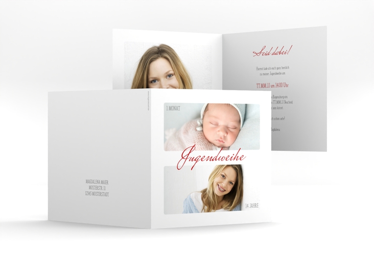 Einladung Jugendweihe Grown quadr. Klappkarte weiss