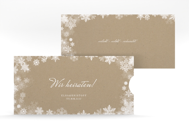 Hochzeitseinladung Snowfall Einsteckkarte Kraftpapier mit Schneeflocken für Winterhochzeit