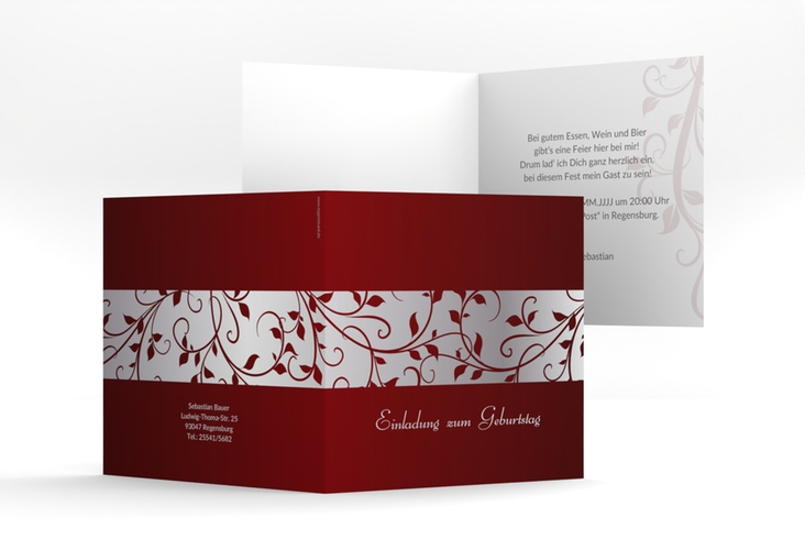 Einladung Geburtstag Hermann/Hermine quadr. Klappkarte rot