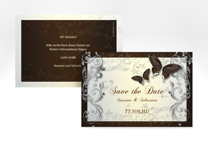 Save the Date-Karte Hochzeit Toulouse A6 Karte quer braun hochglanz romantisch mit Schmetterlingen