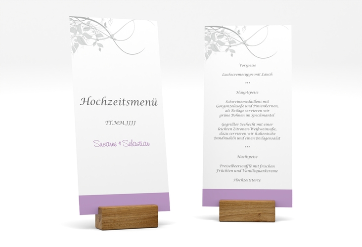 Menükarte Hochzeit "Florenz" lange Karte hoch flieder