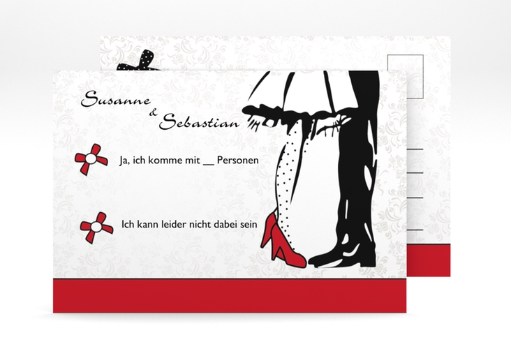 Antwortkarte Hochzeit "Straßburg" DIN A6 Postkarte mit Rockabilly-Brautpaar