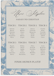 Klick: Details zu Sitzplan Leinwand Hochzeit "Toile" anzeigen Sitzplan Leinwand Hochzeit Toile 50 x 70 cm Leinwand blau mit Blättermuster im Toile-de-Jouy-Stil