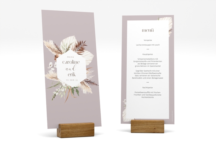 Menükarte Hochzeit Bohemian lange Karte hoch flieder hochglanz