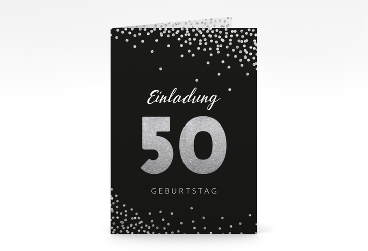 Einladung 50. Geburtstag Glitzer A6 Klappkarte hoch grau