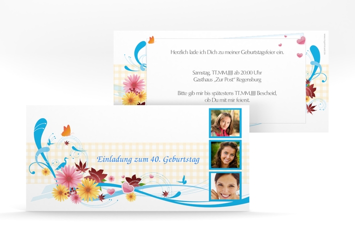 Einladungskarte "Elisabeth" DIN lang blau