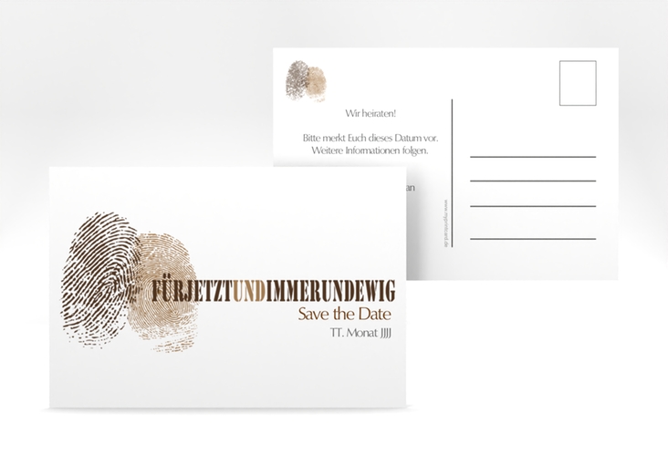 Save the Date-Postkarte Messina A6 Postkarte braun mit Fingerabdrücken