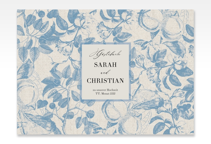 Gästebuch A4 quer Toile A4 quer, Hardcover mit Blättermuster im Toile-de-Jouy-Stil