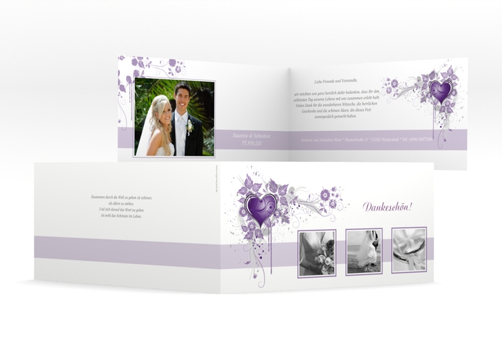 Dankeskarte Hochzeit Triest lange Klappkarte quer lila