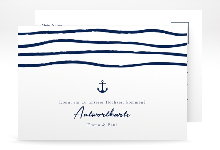 Antwortkarte Hochzeit Liebesanker A6 Postkarte blau