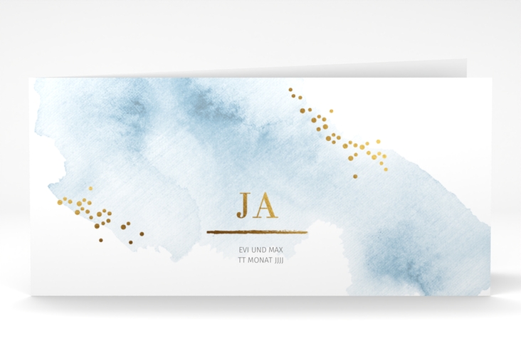 Hochzeitseinladung Pastell lange Klappkarte quer blau hochglanz