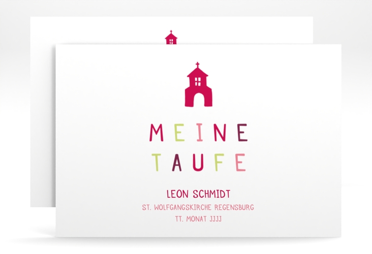 Taufeinladung Chapel A6 Karte quer pink hochglanz