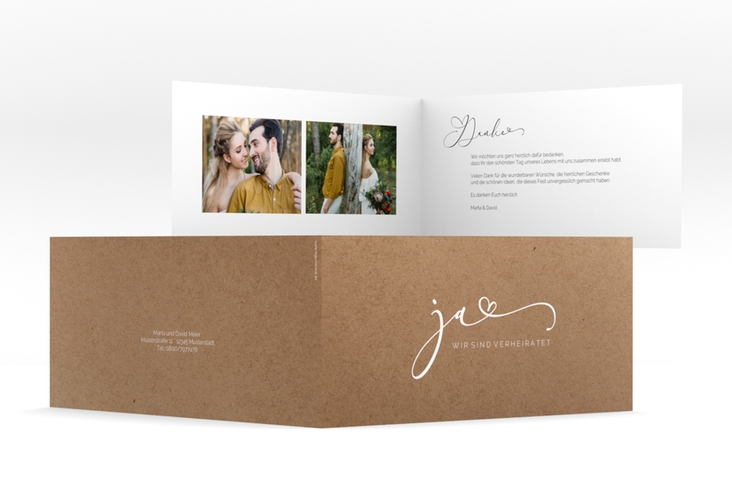 Danksagungskarte Hochzeit Jawort lange Klappkarte quer Kraftpapier hochglanz modern minimalistisch mit veredelter Aufschrift