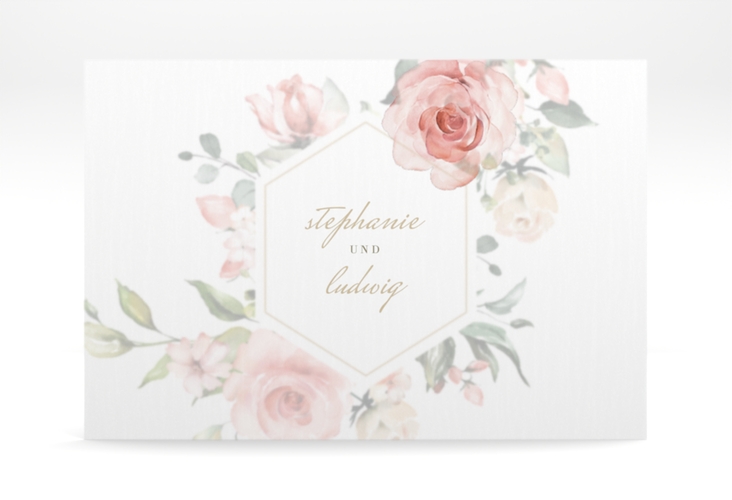 Save the Date Deckblatt Transparent Graceful A6 Deckblatt transparent weiss hochglanz mit Rosenblüten in Rosa und Weiß