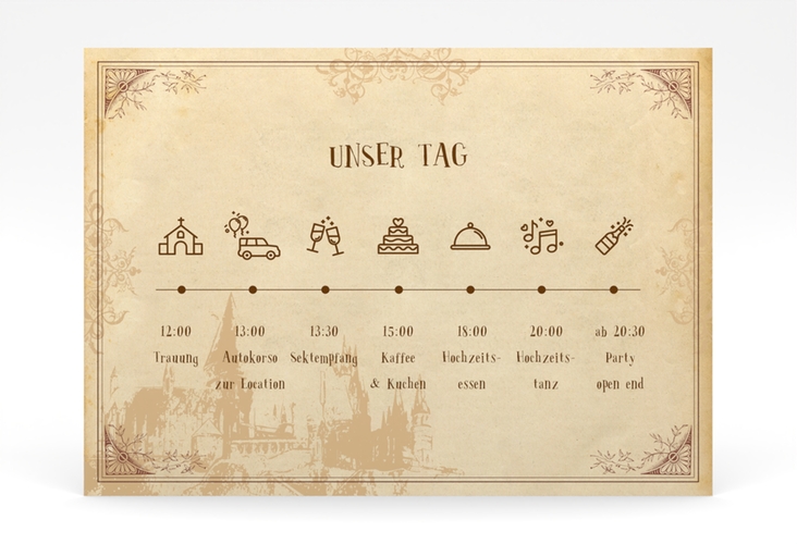Tagesablauf Poster Hochzeit Zauberkunst 70 x 50 cm Poster mit Fantasy-Wappen, Siegel und Zauberschule