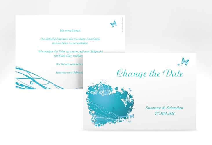 Change the Date-Karte Hochzeit Mailand A6 Karte quer tuerkis