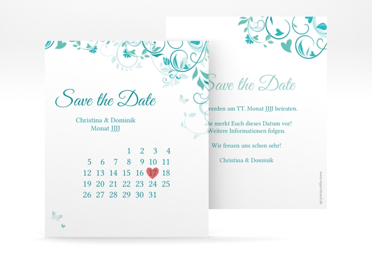 Save the Date-Kalenderblatt Lilly Kalenderblatt-Karte tuerkis hochglanz