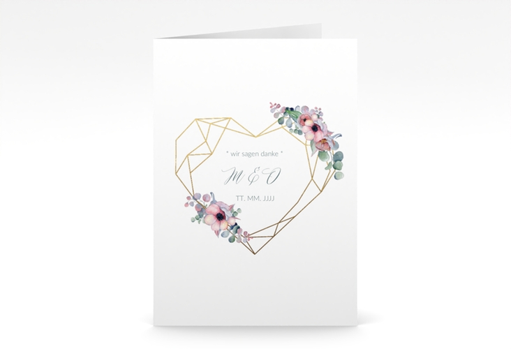 Dankeskarte Hochzeit Herzgold A6 Klappkarte hoch mit Gräsern und Trockenblumen für Boho-Hochzeit