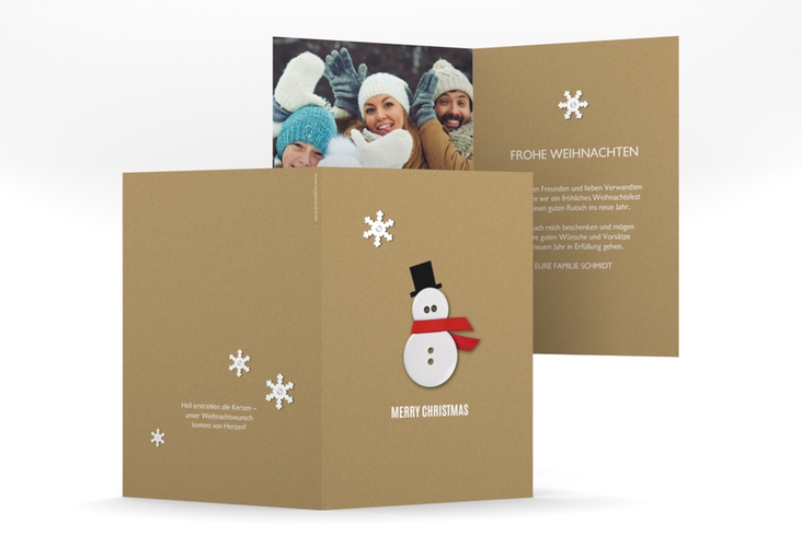 Weihnachtskarte Snowman A6 Klappkarte hoch kreativ mit Schneemann aus Knöpfen