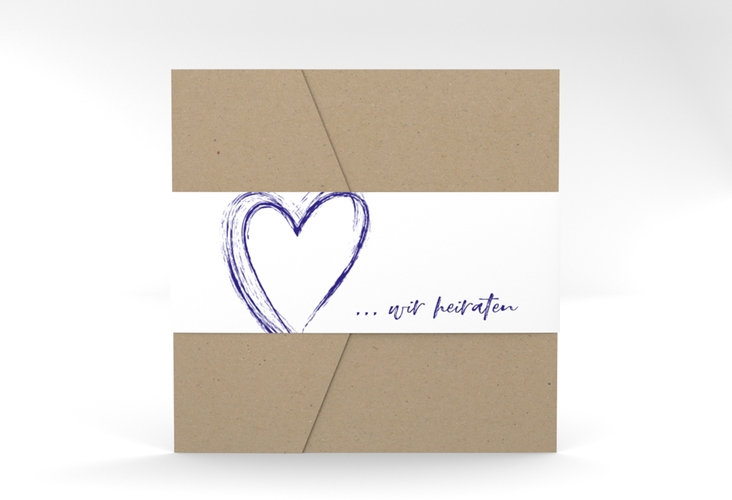 Hochzeitseinladung Liebe Pocketfold blau hochglanz