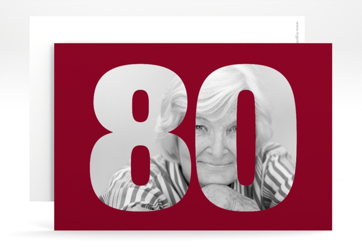 Einladung 80. Geburtstag Numbers A6 Karte quer rot