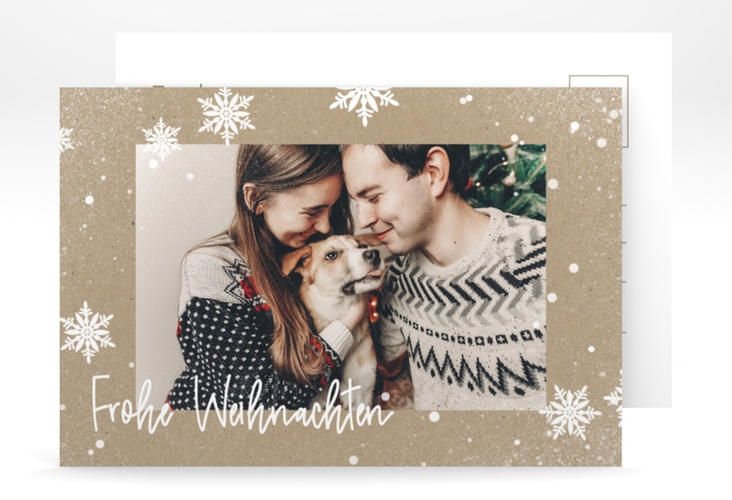 Weihnachtskarte Schneezauber A6 Postkarte in Kraftpapier-Optik mit Foto