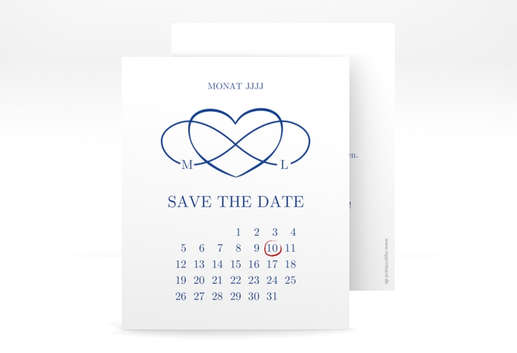 Save the Date-Kalenderblatt Infinity Kalenderblatt-Karte blau hochglanz